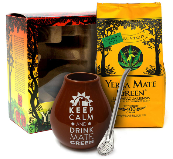Zestaw w pudełku Mate Green Cannabis + Bombilla Liza + Matero Luka Dark Brown