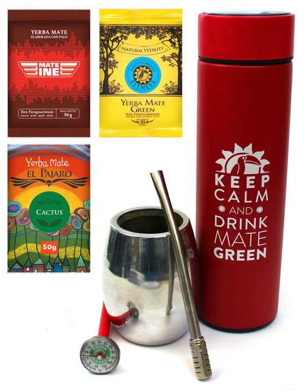 Zestaw z akcesoriami do Yerba Mate - Palo Santo i Termos z sitkiem i wyświetlaczem LED